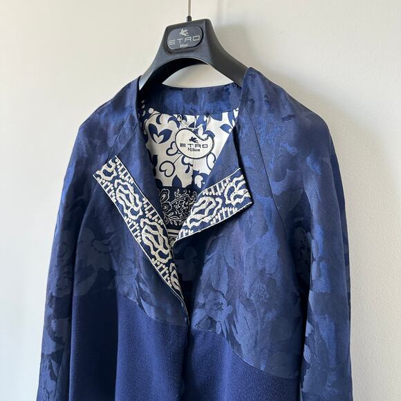 ETRO Blue Silk Linen Blend Multi Pattern Jacquard Jacket Size IT 42 / US 10 - Picture 6 of 14